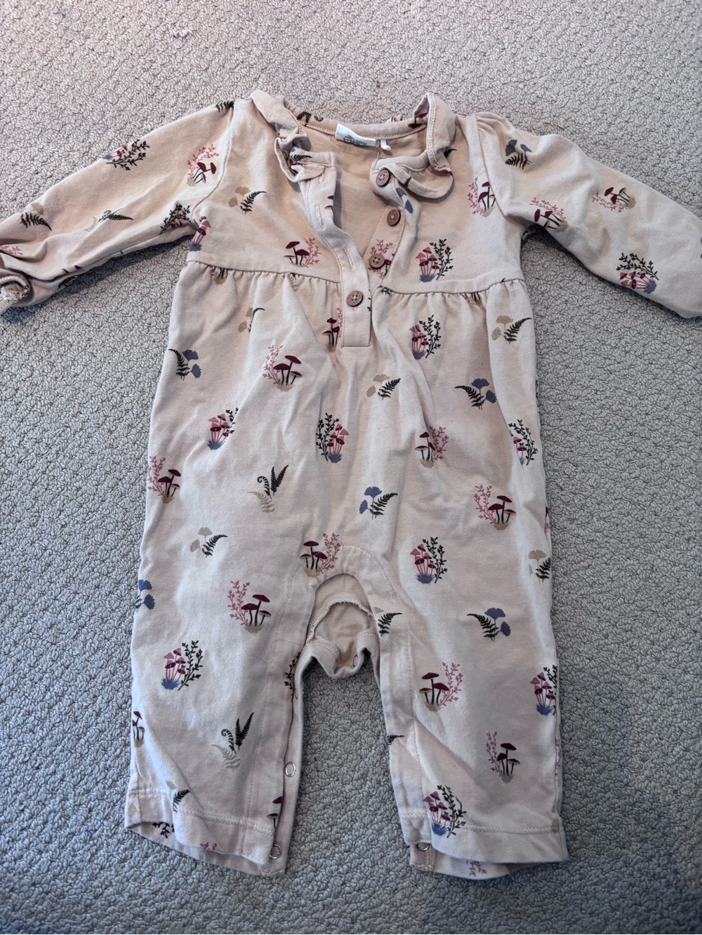 Soft Beige Floral Print Baby One-Piece Romper